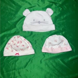 Adorable White and Pink Baby Hats Set
